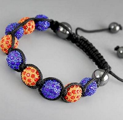 Bracelet Adjustable Blue and Orange Crystals